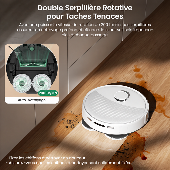 Double serpillière rotative du robot aspirateur laveur Nettra S5 pour les taches tenaces