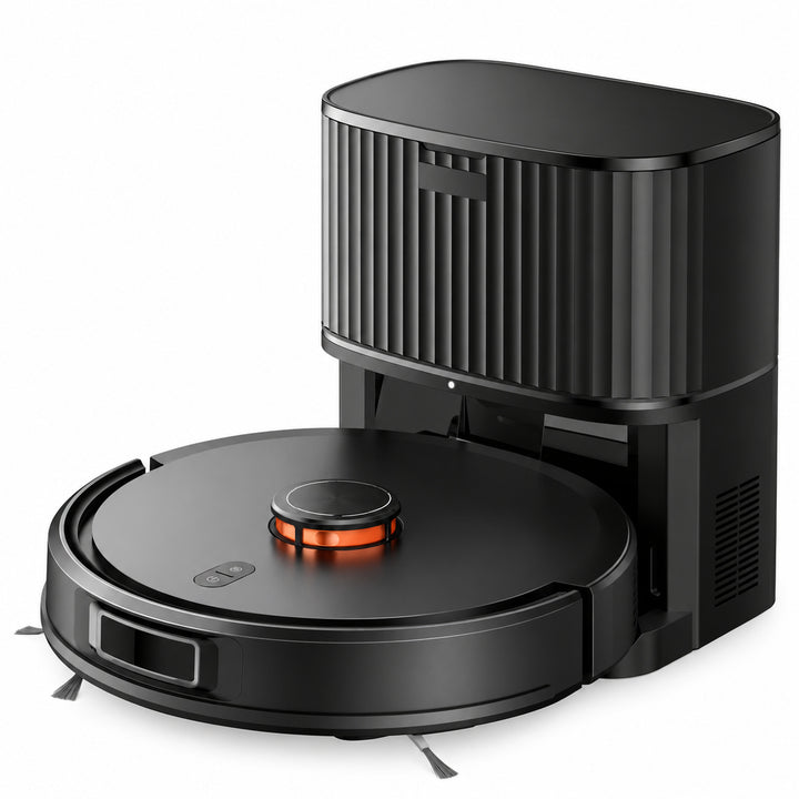 Robot aspirateur laveur Nettra NR10 noir avec sa station