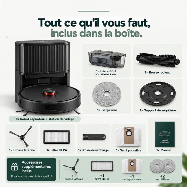 Contenu de la boîte du robot aspirateur laveur Nettra NR10