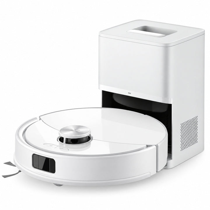 Robot aspirateur laveur Nettra NR30 blanc avec sa station