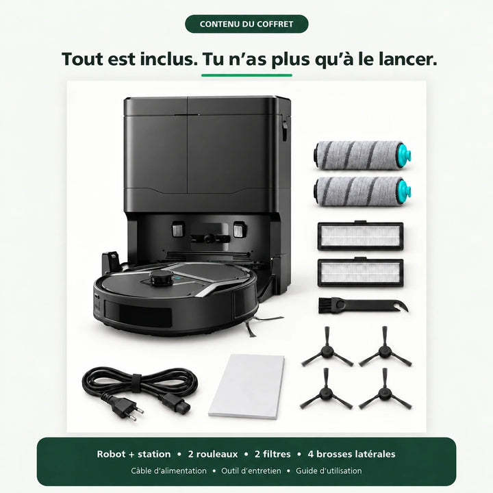 Contenu de la boîte du robot aspirateur laveur Nettra NR40
