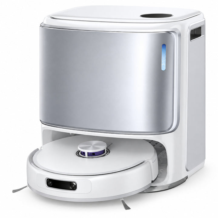 Robot aspirateur laveur Nettra NR50 blanc avec sa station