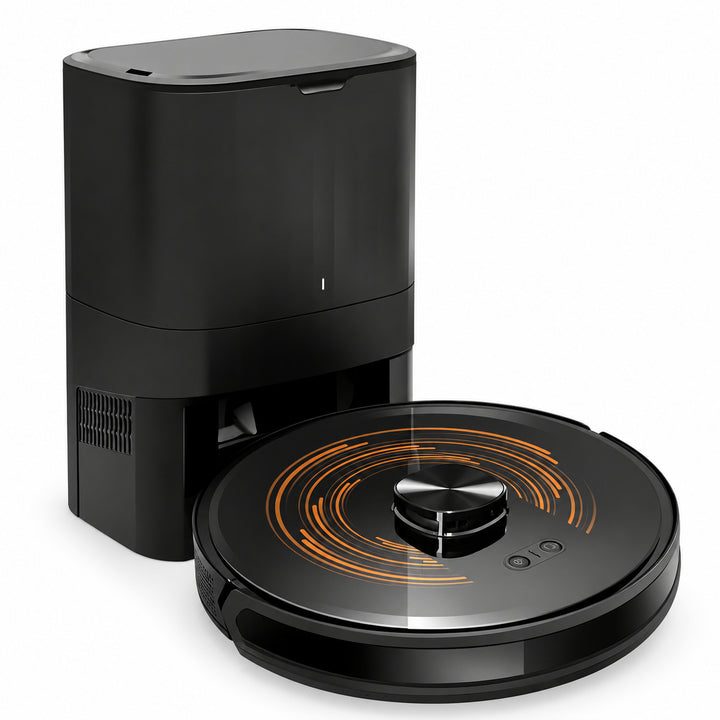 Robot aspirateur laveur Nettra R30 noir avec sa station