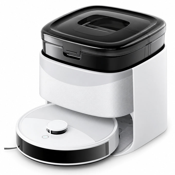 Robot aspirateur laveur Nettra S5 blanc avec sa station